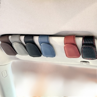 Custom Magnetic Car Sunglasses Clip PU Leather Eyeglasses Holder with Sunshade Durable Leather Products