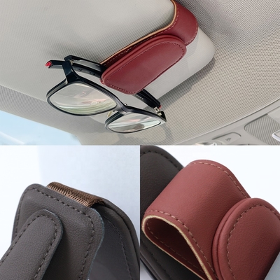 Custom Magnetic Car Sunglasses Clip PU Leather Eyeglasses Holder with Sunshade Durable Leather Products