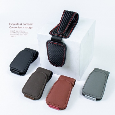 Custom Magnetic Car Sunglasses Clip PU Leather Eyeglasses Holder with Sunshade Durable Leather Products